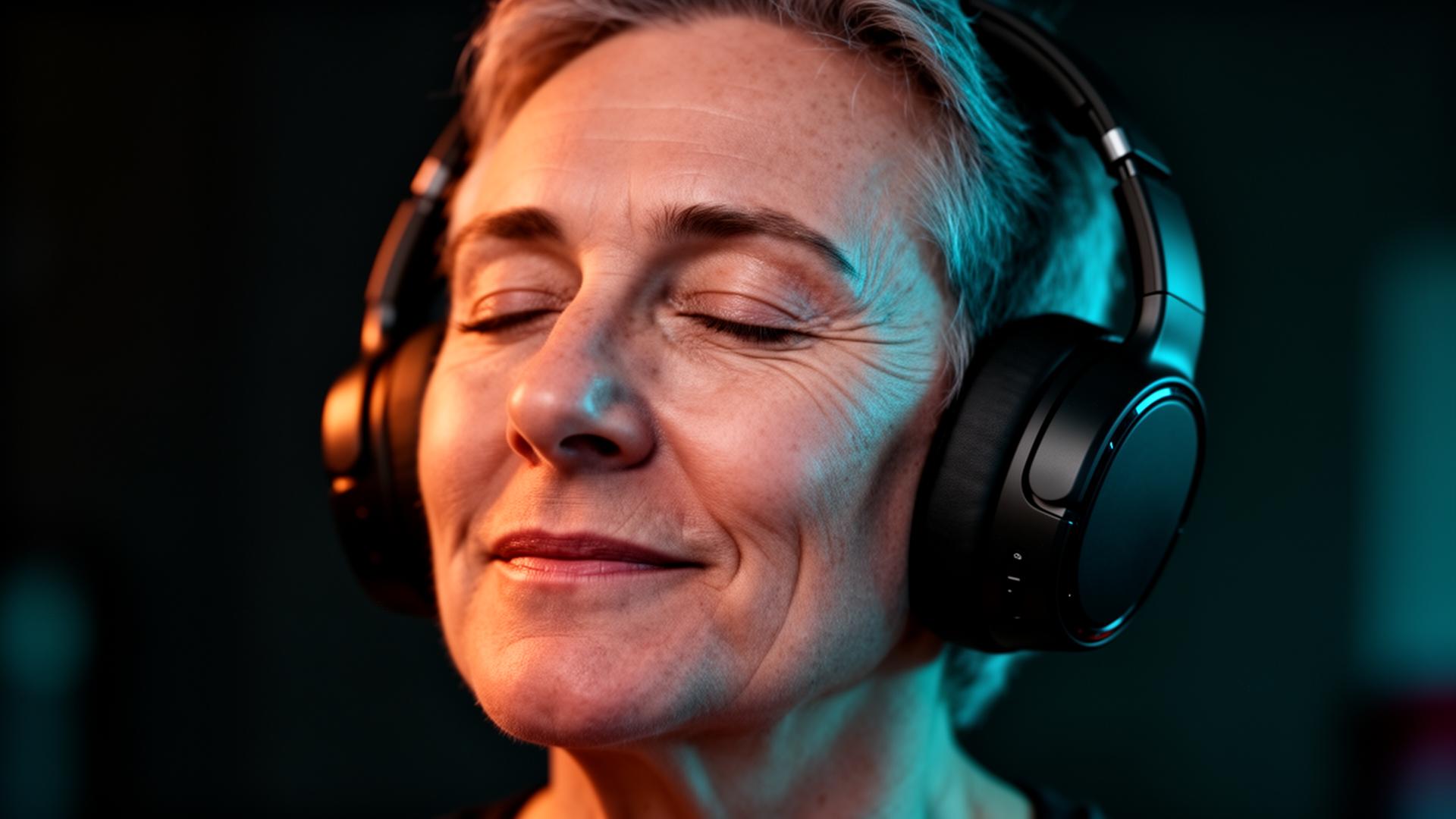 A person resting peacefully with headphones during a PROMINDR session